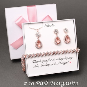 Bridesmaid earrings Pink Morganite teardrop crystal earrings Pink bridesmaid jewelry Morganite necklace bracelet Dusty Pink bridal XY1