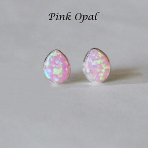 Tear drop pink opal stud earrings Sterling silver opal studs Mexican fire Opal earrings Pear opal studs Bridesmaid earrings Birthstone gift