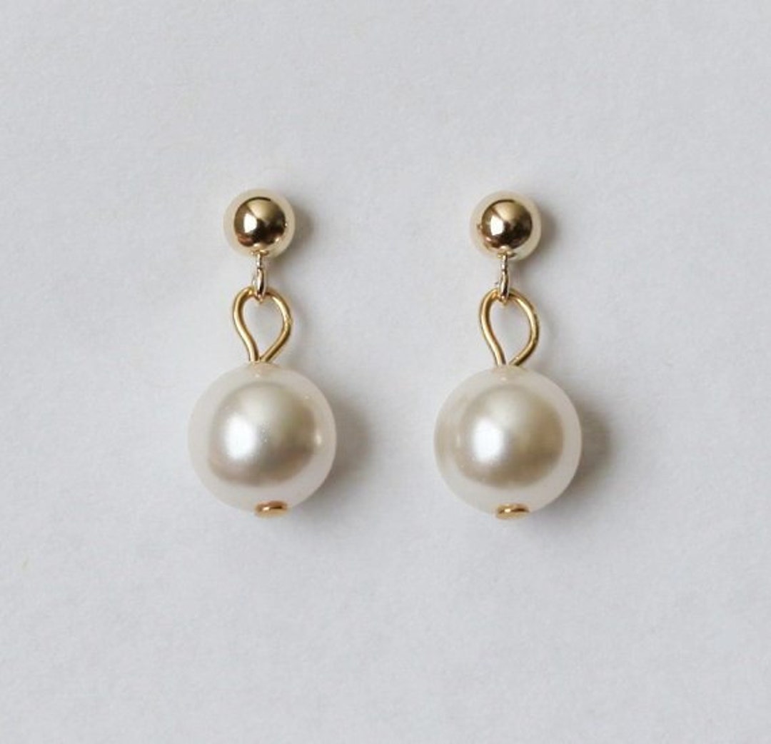 Bridesmaids Pearl Earrings, 14K Gold Filled Ball Post Earrings, Pearl ...