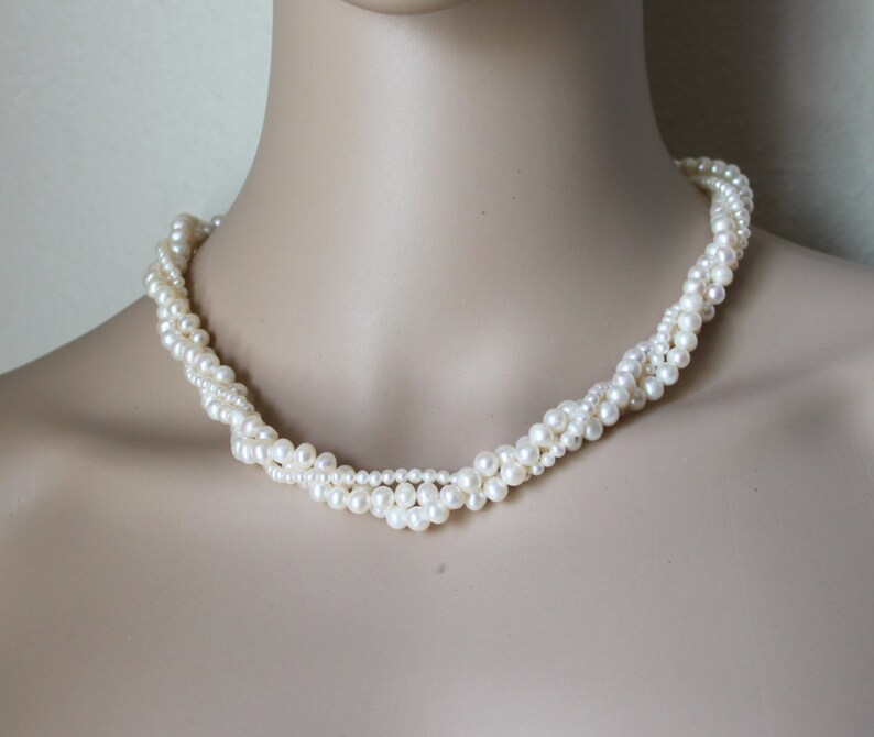 Multirow Twisted Fresh Water Pearl Necklace Bridal Necklace Etsy