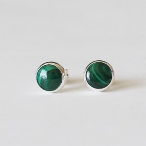 4mm 6mm or 8mm Natural Green Malachite studs, Sterling silver studs, green gemstone post earrings green stone studs Green Malachite earrings