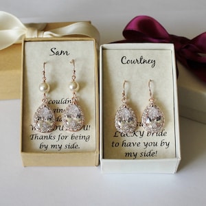 Bridesmaid earrings Rose gold Tear drop cubic zirconia earrings necklace Bridal jewelry Bridesmaid wedding earring Sterling silver earrings