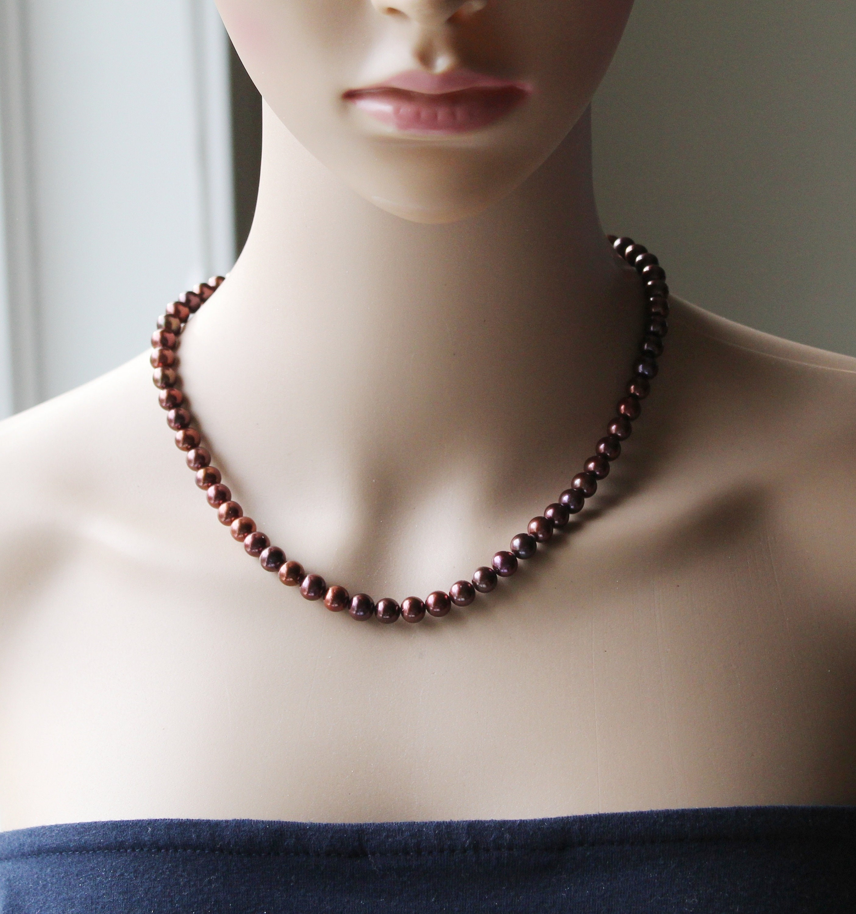 Genuine Chocolate Brown Pearl Necklace 