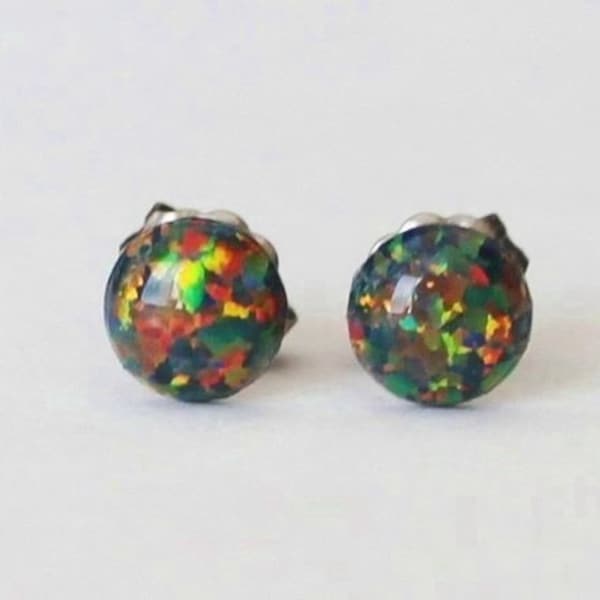 4mm, 5mm, or 6mm Black fire opal stud earrings, hypoallergenic Titanium Earrings, Black opal studs, Gemstone post studs, Sensitive ears