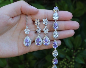 XILAZAB Purple Austrian Crystal Bridal Jewelry Set - Statement Necklace & Earrings, Silver Tone - View #8
