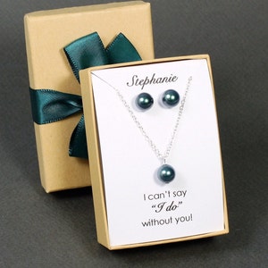 Look tahitien Swarovski perle demoiselle d’honneur boucles d’oreilles collier ensemble Bracelet de perles demoiselle d’honneur Coffret cadeau de mariage perle bleu vert