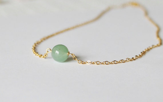 The Perfect Birthstone Gift - Natural Gemstone Beads with Sterling Silver Chain 3 Gems / Sterling Silver Chain / March - Green Aventurine