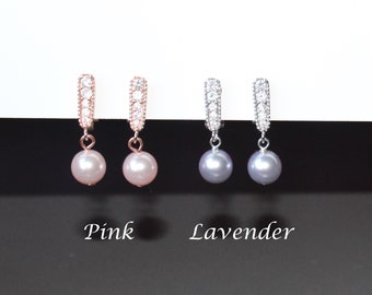 Clip On pearl drop earrings Non pierced ears Lavender Pearl clip on earrings Pink pearl clip on earrings Bridesmaid earrings flower girl set