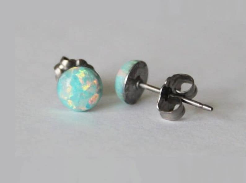 5mm Aqua Opal Stud Earrings Titanium Opal Earrings Mint Etsy
