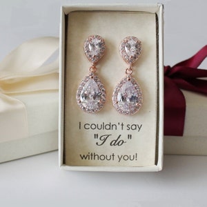 Personalized bridesmaid gift double Tear drop CZ bridesmaid earrings Bridesmaid necklace earrings set Wedding earrings Bridesmaid jewelry