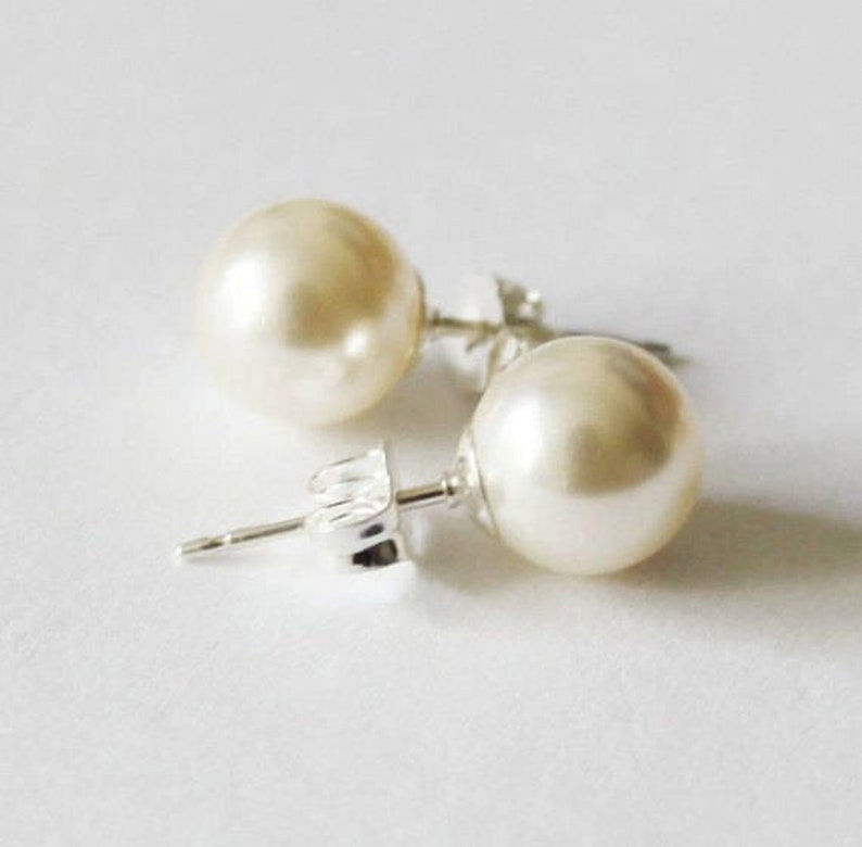 4mm 6mm 8mm 10mm round bridesmaid pearl stud earrings 14K gold fill pearl studs bridesmaid earrings gift flower girl Bridal pearl earrings image 4