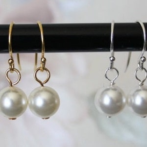 Bridesmaid pearl earrings, Sterling silver or gold fill earrings, pearl earrings, Bridesmaid earrings, Custom messages, Bridal earring gifts