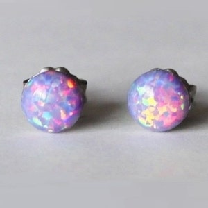 4mm 5mm 6mm or 8mm Lavender Opal Stud earrings, Hypoallergenic Titanium earrings, Purple opal studs, Lavender earrings, Bridesmaid earrings image 1