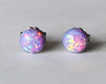 4mm 5mm 6mm or 8mm Lavender Opal Stud earrings, Hypoallergenic Titanium earrings, Purple opal studs, Lavender earrings, Bridesmaid earrings