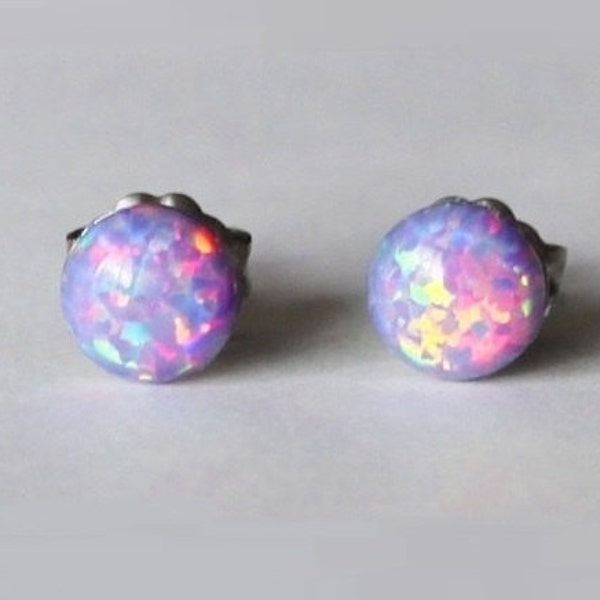 Aretes de ópalo lavanda de 4 mm, 5 mm, 6 mm u 8 mm, aretes de titanio hipoalergénicos, aretes de ópalo morado, aretes de lavanda, aretes de dama de honor