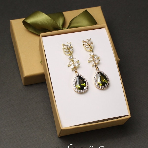 Dark Peridot bridal jewelry earrings necklace bridesmaids gifts Olive green wedding jewelry set bridal jewelry Olive bridal necklace earring