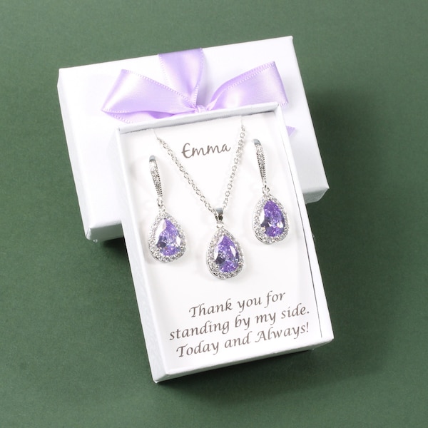 Lavender bridesmaids jewelry Bridesmaids necklace earrings Amethyst bridesmaid set Light purple Bridesmaids gift February birthstone Custom