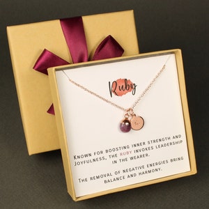 Natural Ruby stone necklace July birthstone necklace Ruby necklace Personalized Valentine birthday gift Initial necklace Family Sister