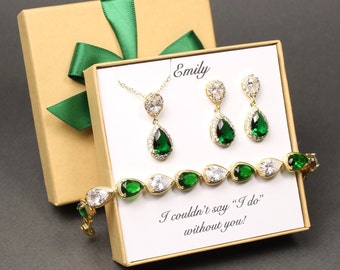 Emerald crystal bridesmaid earrings Emerald green bridesmaid jewelry Bridesmaid bracelet earring set Custom pattern color wedding gift