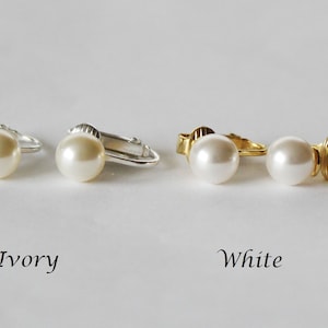 Clip en pendientes de perlas Swarovski Clip en tachuelas de perlas Orejas no perforadas Pendiente de dama de honor Regalo de fiesta nupcial Clip en pendiente Color personalizado imagen 1