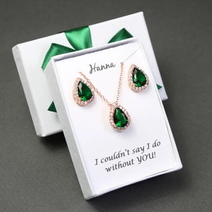Emerald bridesmaid earrings necklace set Dark green wedding jewelry set Green bridesmaid earrings Emerald green bridesmaids gifts XY1