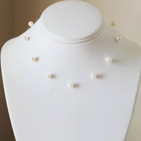 Genuine pearl floating necklace,Bridesmaid necklace, Real pearl necklace, Bridesmaids pearl necklace, Bridesmaids gift, Wedding pearl
