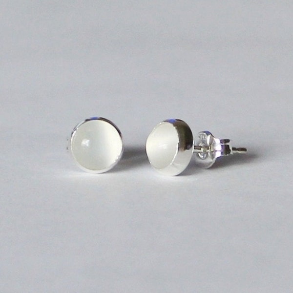 5mm, 6mm Natural Moonstone earring studs, Sterling silver earrings, silver gray glowing moonstone studs, Moonstone earrings, Birthstone gift