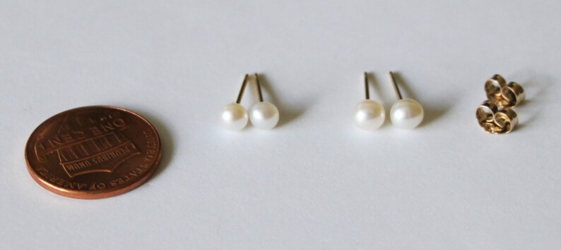 Tiny 3mm, 4mm, 5mm white fresh water pearl studs 14K gold filled earrings small pearl earrings flower girl earrings small pearl studs image 5