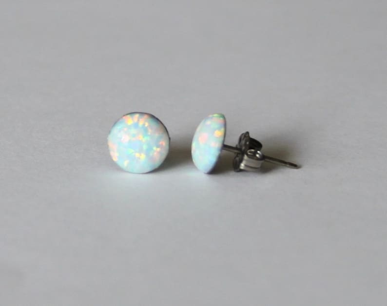 5mm Opal stud earrings- Titanium opal earrings- White opal studs- Bridesmaid gift -Pure Titanium earrings-Hypoallergenic Bridesmaid earrings image 2