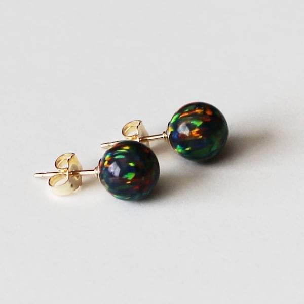 6mm 8mm 10mm Black fire opal ball stud Opal earrings 14K Gold fill opal earring Black opal studs October birthstone Christmas gift Opal gift