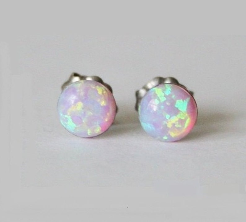 6mm Pink Opal Stud Earrings Hypoallergenic Titanium Earrings Etsy