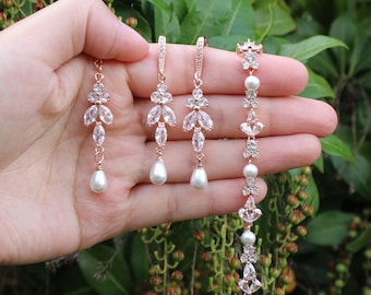 Bridal pearl jewelry set Bridesmaid earrings necklace bracelet set Wedding pearl jewelry SET Bridesmaid gifts Pearl jewelry Bridal XY1