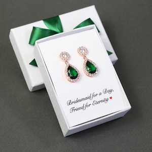 Bridesmaid earrings Emerald tear drop crystal earrings Green bridesmaid jewelry Emerald earrings necklace bracelet set Bridesmaid gift set image 2