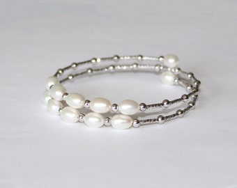 Süßwasser Perle Cuff Armband, Brautjungfer Armband, verstellbares Perlenarmband Armband Brautjungfer Geschenk, Brautjungfer Schmuck Brautpartygeschenk