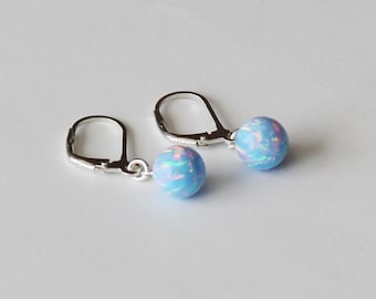 Orecchini Pendenti A Goccia, Opale Blu Oceano, Argento Con Orecchini Pendenti A Goccia, Opale Blu Oceano, Argento Con