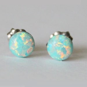 4mm 5mm 6mm or 8mm Aqua fire opal stud earrings,  Hypoallergenic Titanium earrings, Mint opal studs, Birthstone studs, Moon yellow opal stud