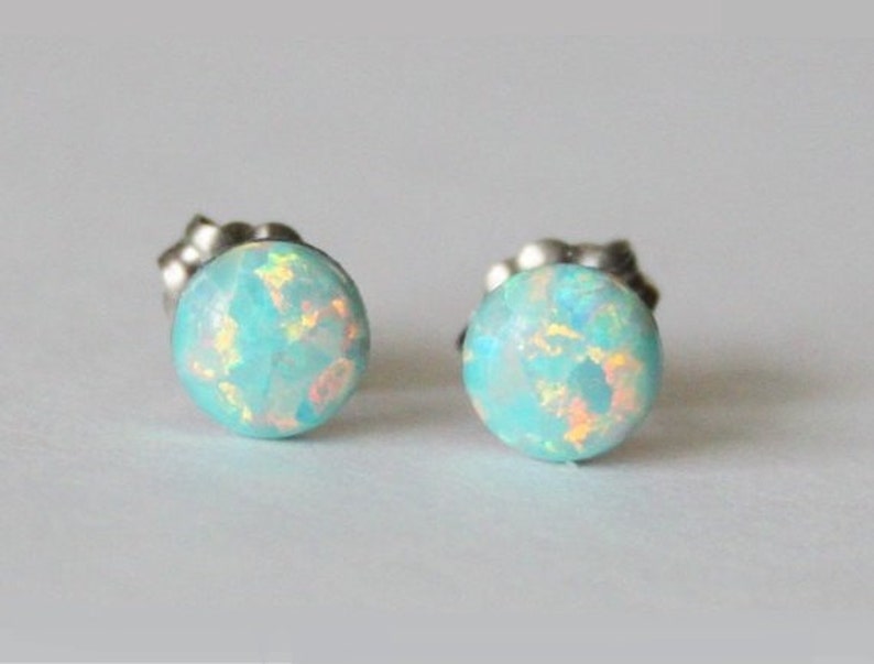 4mm 5mm 6mm or 8mm Aqua fire opal stud earrings,  Hypoallergenic Titanium earrings, Mint opal studs, Birthstone studs, Moon yellow opal stud 