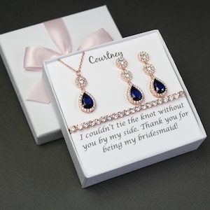 Custom color Navy blue Bridesmaid earring necklace bracelet set Bridesmaid gift Bridal necklace earrings Blue bridesmaid jewelry gift set