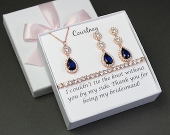 Custom color Navy blue Bridesmaid earring necklace bracelet set Bridesmaid gift Bridal necklace earrings Blue bridesmaid jewelry gift set