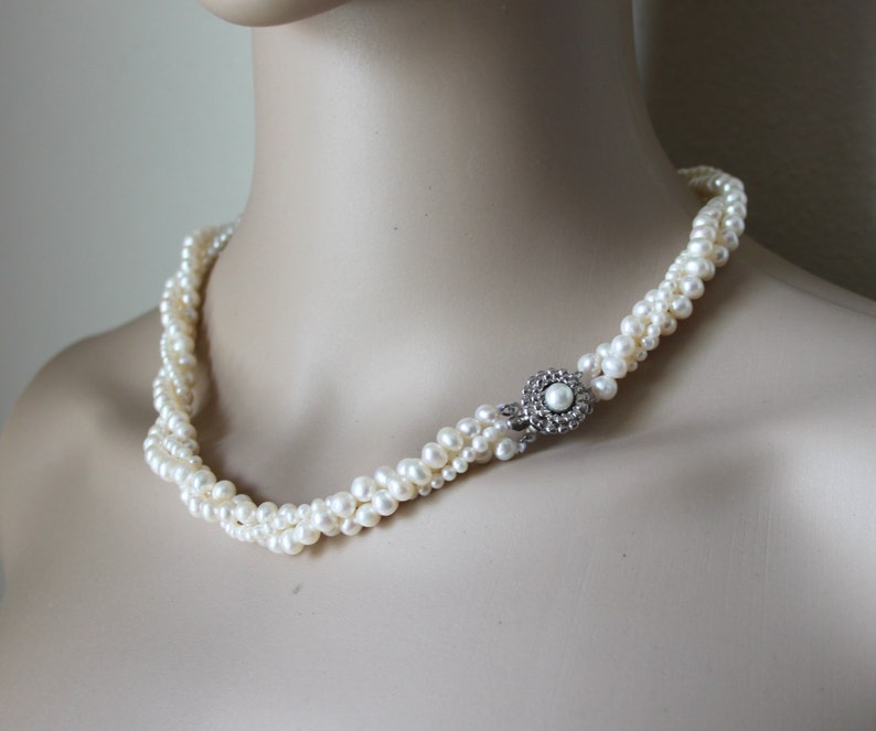 Multirow Twisted Fresh Water Pearl Necklace Bridal Necklace Etsy