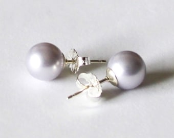 8mm Lavender Pearl Stud Earrings Sterling Silver-14k Gold Filled