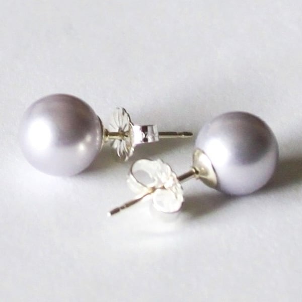 8mm Lavender pearl stud earrings - Sterling Silver-14K Gold filled- Lavender pearl studs- bridesmaid earrings- Light purple pearl earring