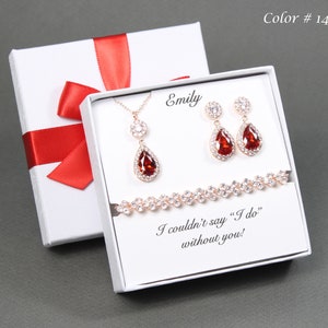 Custom Red Wedding earrings necklace set Red bridesmaid necklace earrings set Bridesmaids bracelet Bridal party gifts Bridal jewelry XY1