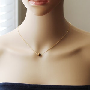 8mm Natural Tiger eye stone necklace, Floating golden brown stone necklace, gold gemstone necklace, gold stone necklace, Rose Gold necklace