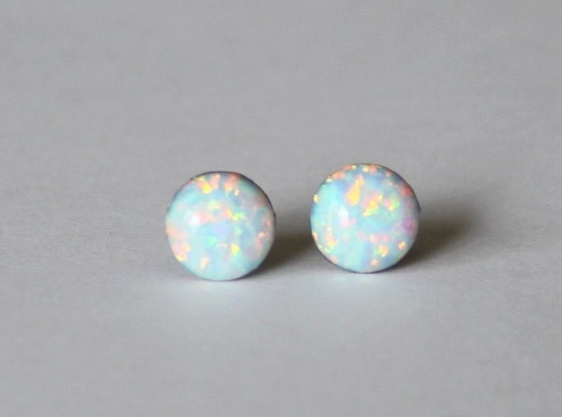 5mm Opal stud earrings- Titanium opal earrings- White opal studs- Bridesmaid gift -Pure Titanium earrings-Hypoallergenic Bridesmaid earrings image 1