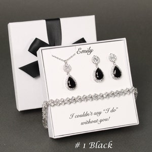 Bridesmaid earrings Black tear drop crystal earrings bridesmaid jewelry Bridesmaid necklace earrings bracelet Prom jewelry Bridal  XY1