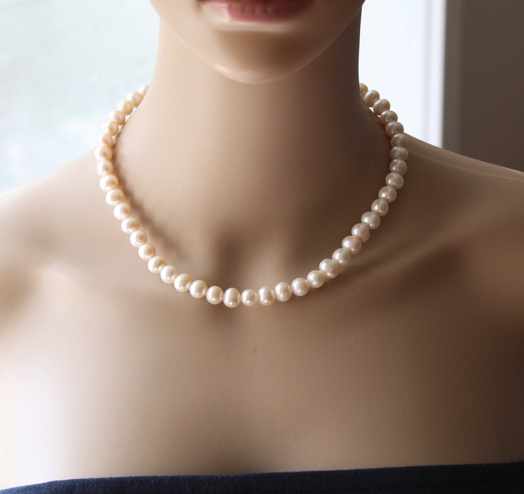 Vintage PEARL NECKLACE - Long / Lustrous / 8mm White Pearls - Ruby Lane