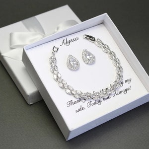 Custom Personalized Tear drop CZ bridesmaid earrings, Cubic Zirconia bracelet earrings set bridesmaid necklace Bridesmaid gift Mothers XY1
