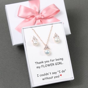 Real pearl flower Girl Jewelry Flower Necklace flower Girl Gift Set be my flower girl Proposal Kid junior bridesmaid bracelet earring studs