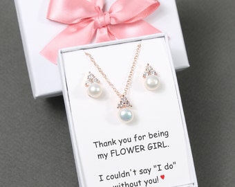 Real pearl flower Girl Jewelry Flower Necklace flower Girl Gift Set be my flower girl Proposal Kid junior bridesmaid bracelet earring studs